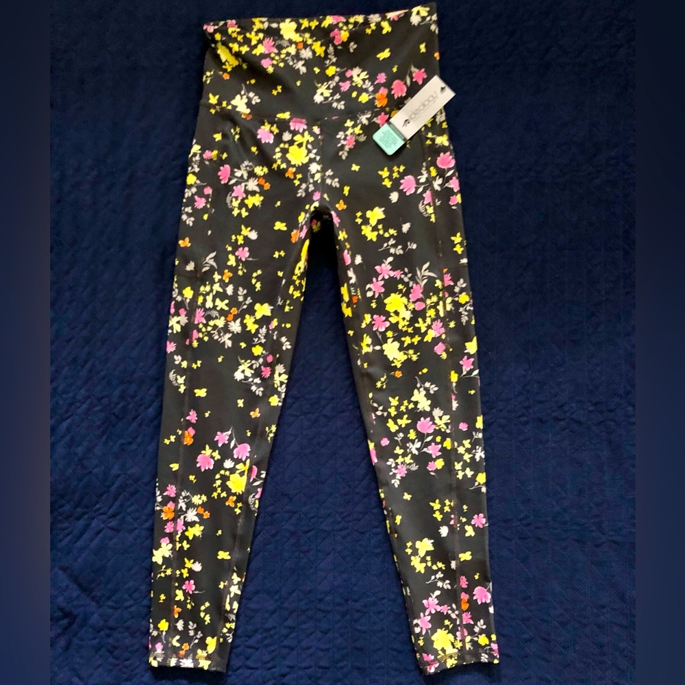 NWT Ideology Performance Leggings 7/8th Length Pansy Poppyseed Black Floral Sz S